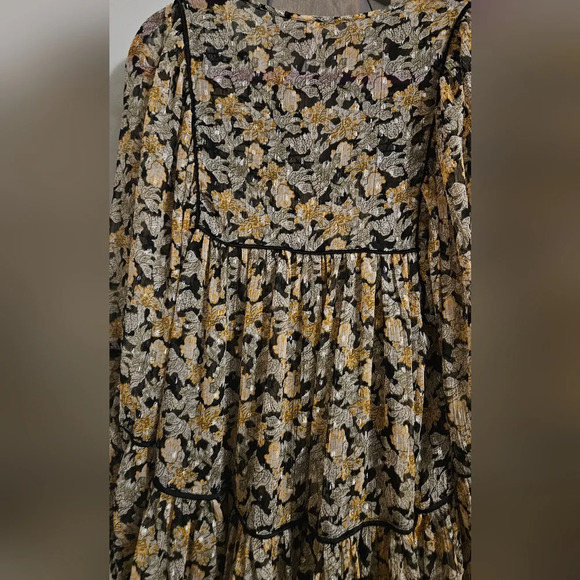 Free Swinging Black Floral Print Ruffled Mini Dress. Size small - Picture 9 of 16